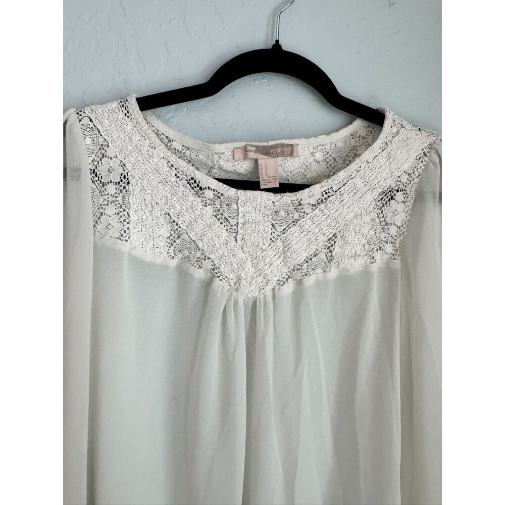 Forever 21 Women’s Large Ivory Lace Chiffon Long Sleeve Blouse Boho 0047